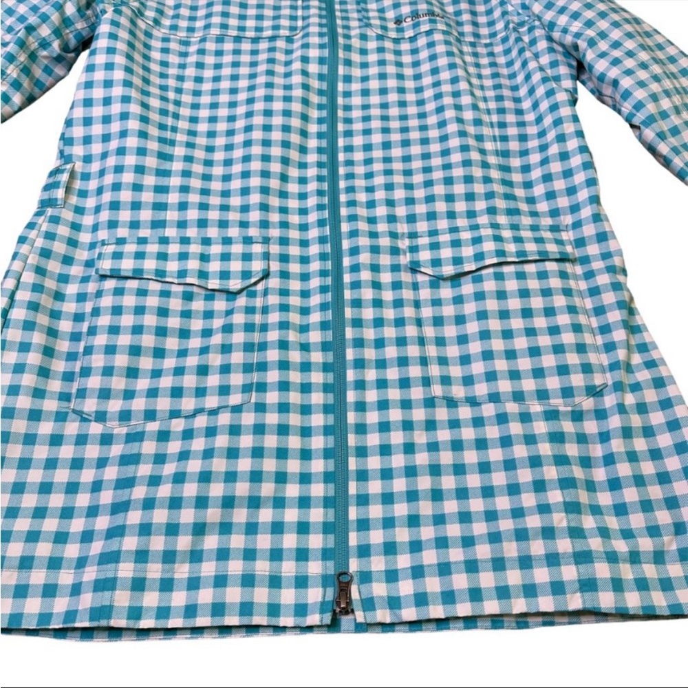 Columbia Teal and White Gingham Hooded Raincoat - Picture 7 of 9